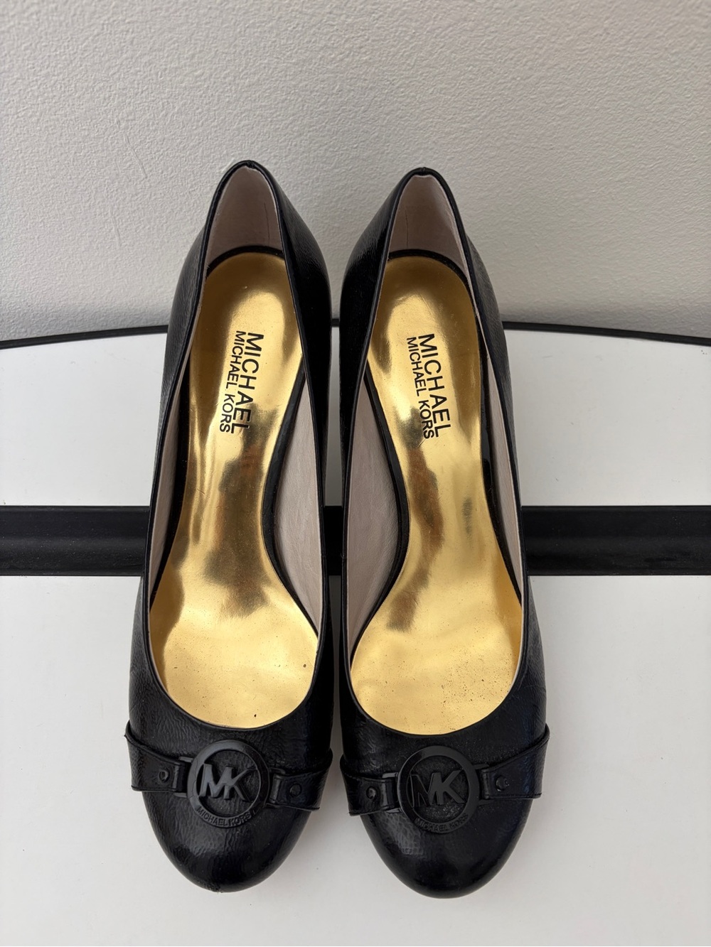 Michael Kors Black Leather Heels with MK Medallion